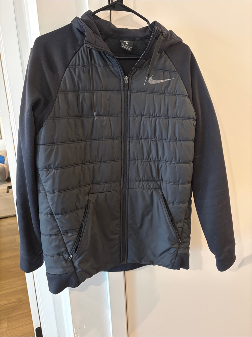 Nike Men’s Black Quilted & Knit Hooded Puffer Jacket